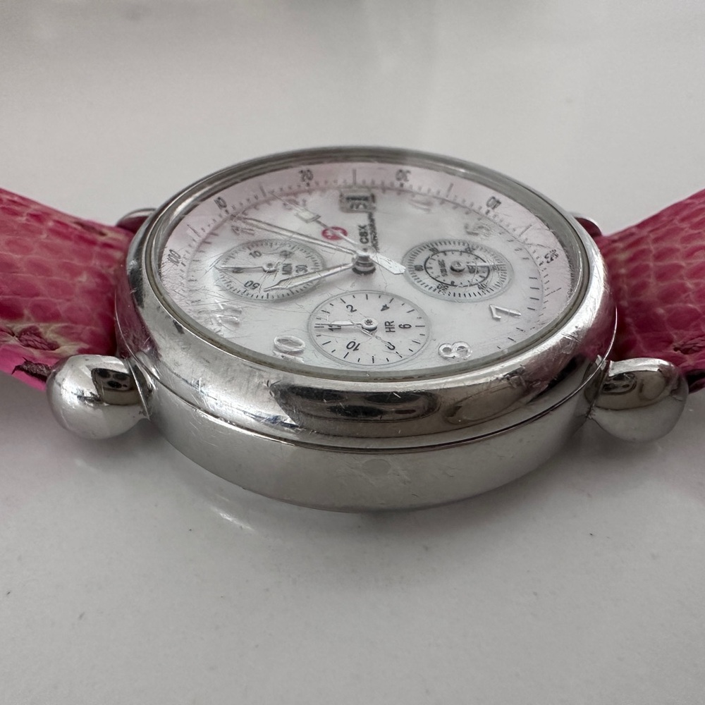 Michele Stainless Chronograph Watch Y2K with pink and black leather straps - Picture 4 of 8